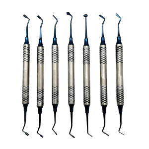 Dental Amalgam Filling Instruments Kit 7 Pieces Titanium Coated Pluggers Burnishers and Carvers